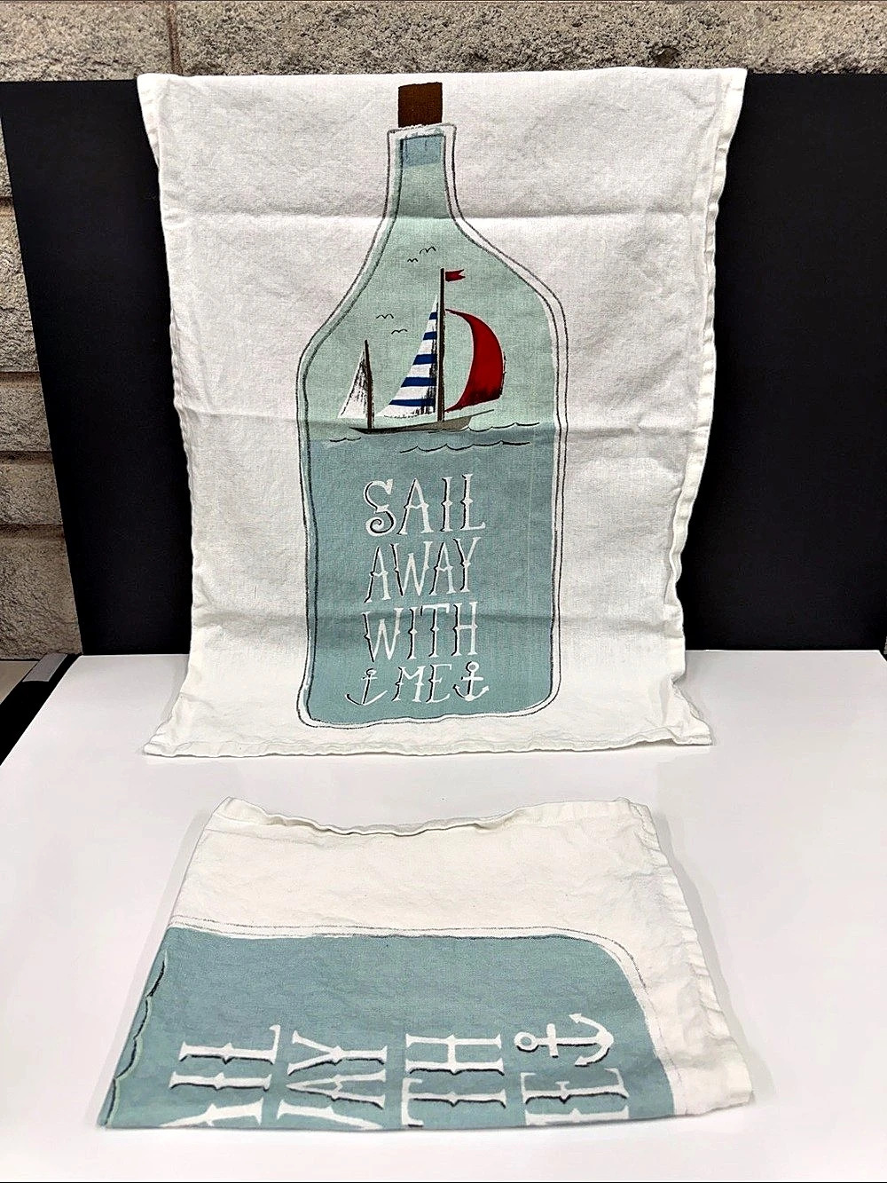 Now Designs Set of 2 Sail Away With Me Nautical Tea Towels Sailboat Cotton